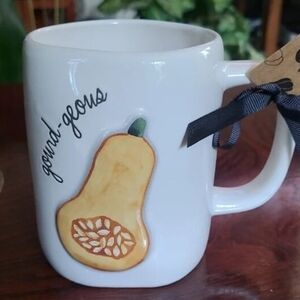 Rae Dunn White Mug with Yellow Gourd Design